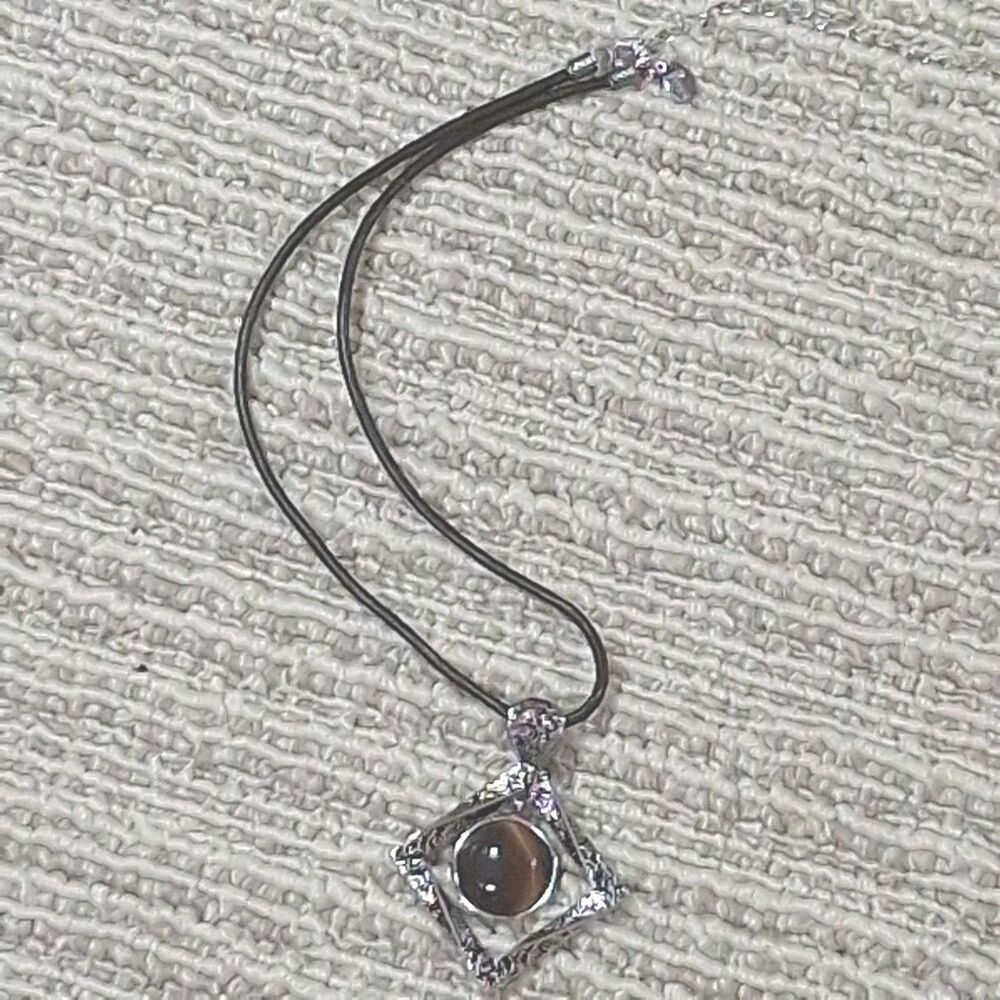 Lia Sophia tigers eye Silver Tone Square Pendant Necklace Round Cabochon